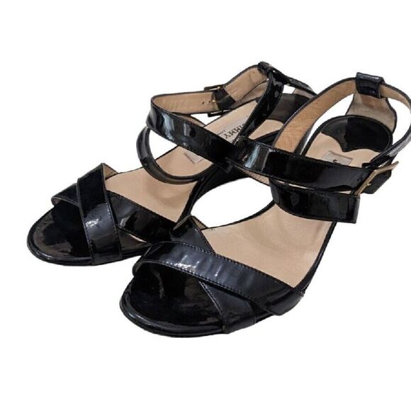 Jimmy Choo Size 7 US‎ Black Patent Leather Wedge Sandal 37 Italy - Picture 1 of 7